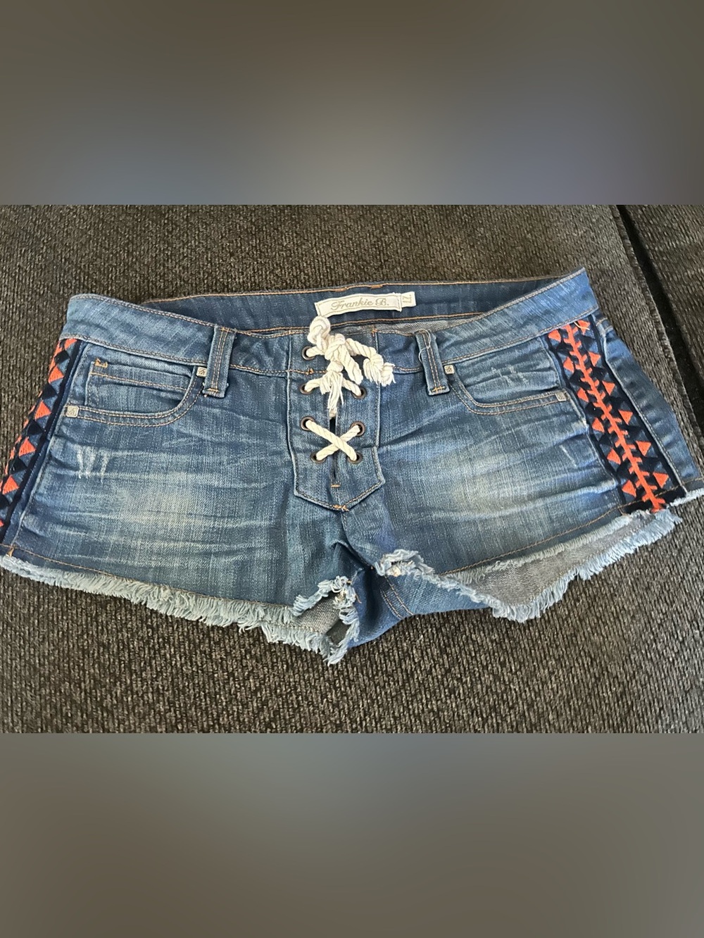 Frankie B. Lace-Up Distressed Denim Shorts - Light Blue